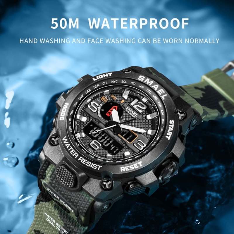 SMAEL 1545D Watches For Men 50M Waterproof Clock Alarm reloj hombre 1545D Dual Display Wristwatch Quartz Military Watch Sport New - Image 3