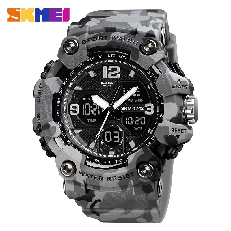 SKMEI 1742 New Shockproof Mens Watches 2 Time Chrono Personality Digital Sport Mens Wristwatch Waterproof Watch relogio masculino - Image 13
