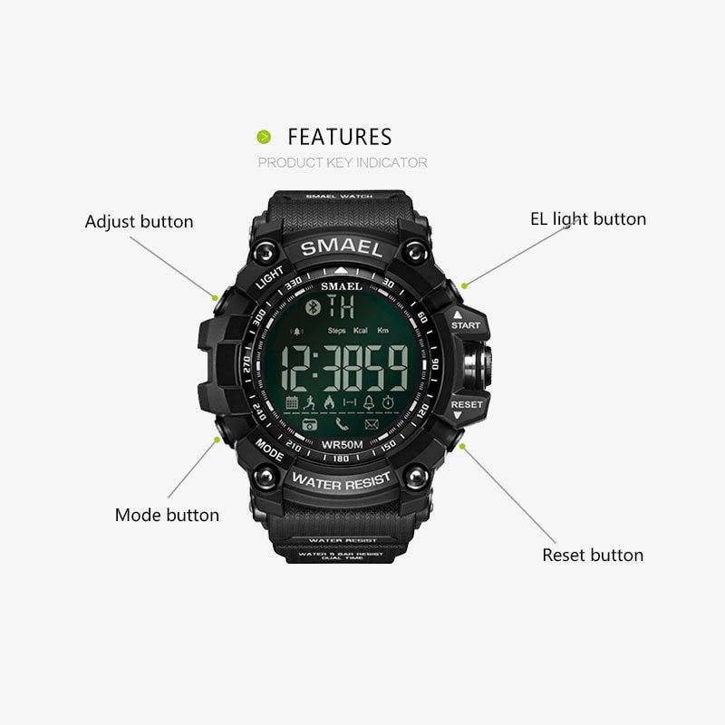 SMAEL1617 Mens Chronograph Watches Sport Male Clock Stop Army Military Watch Men Multifunction Waterproof LED Digital Watch for Man - Image 3