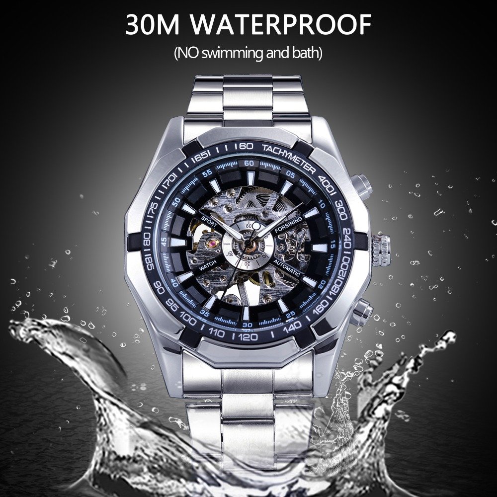 Silver Stainless Steel Waterproof Mens Skeleton Watches Top Brand Luxury Transparent Mechanical Male Wrist Watch - Image 4