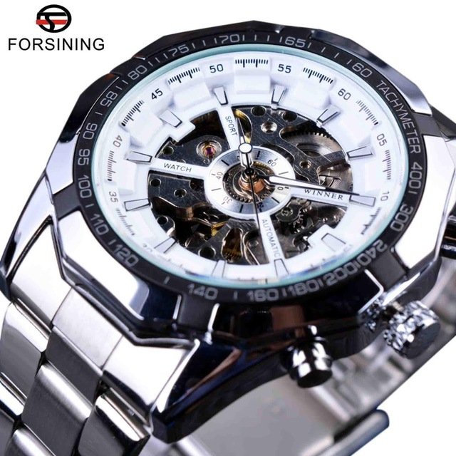 Silver Stainless Steel Waterproof Mens Skeleton Watches Top Brand Luxury Transparent Mechanical Male Wrist Watch - Image 14