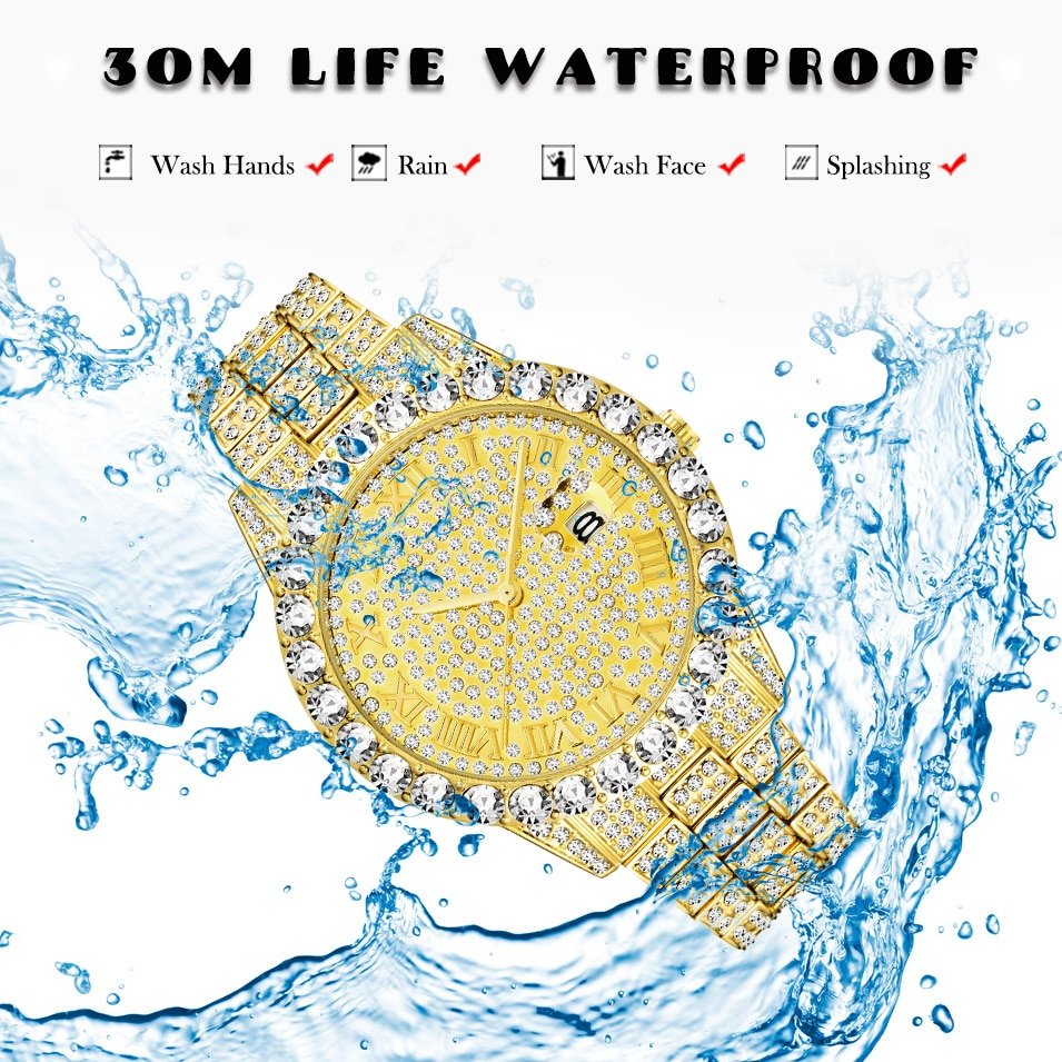 MISSFOX 2643Re Men's Watches Modern Diamond Waterproof Red Watch Men Top Brand Luxury 18k Gold Man Watch Analog Quartz Watch Men - Image 4