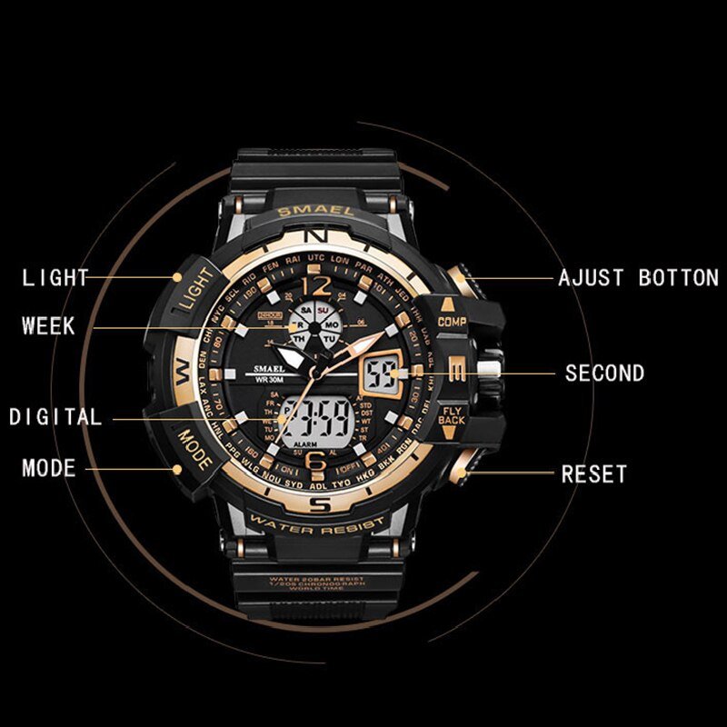 SMAEL 1376C Casual Watch Men Waterproof montre homme Men's Writswatch LED Digital Watches Men Clock Led reloj hombre Big Sport Watches - Image 2