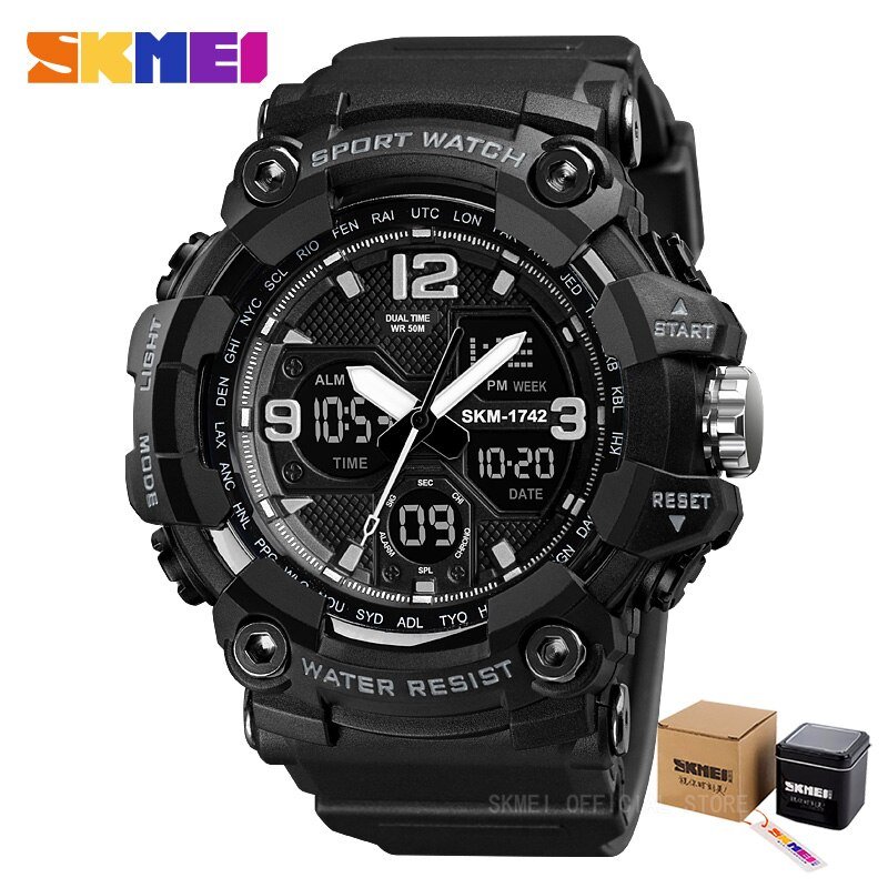 SKMEI 1742 New Shockproof Mens Watches 2 Time Chrono Personality Digital Sport Mens Wristwatch Waterproof Watch relogio masculino - Image 8