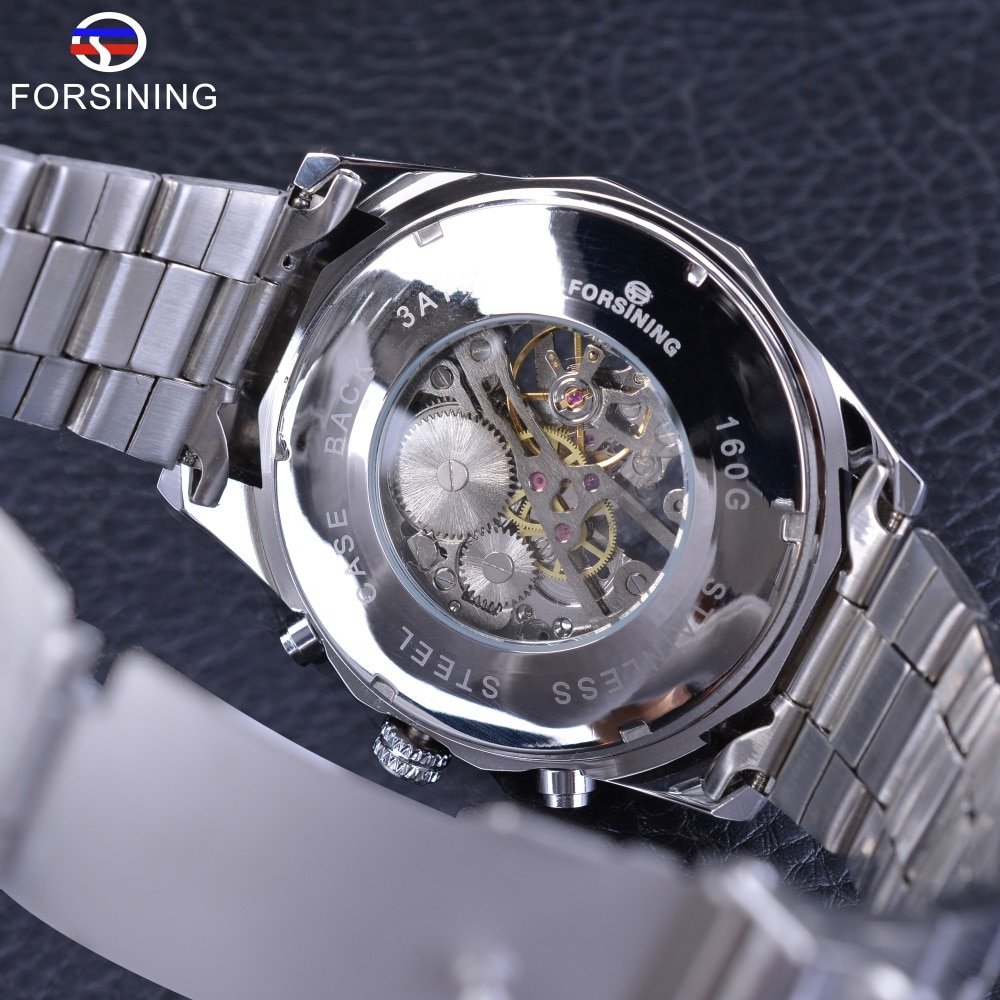 Silver Stainless Steel Waterproof Mens Skeleton Watches Top Brand Luxury Transparent Mechanical Male Wrist Watch - Image 5