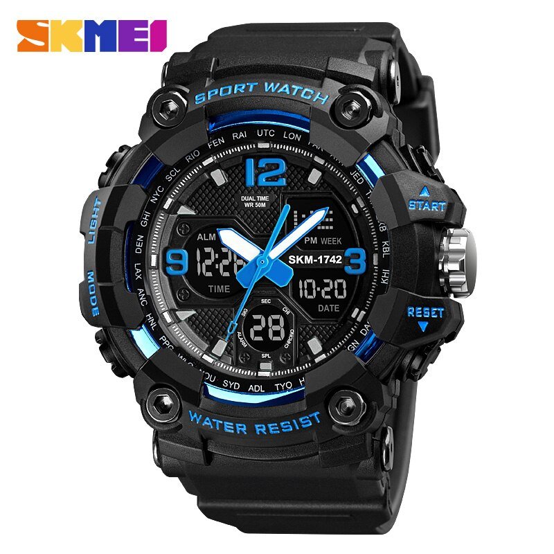 SKMEI 1742 New Shockproof Mens Watches 2 Time Chrono Personality Digital Sport Mens Wristwatch Waterproof Watch relogio masculino - Image 9