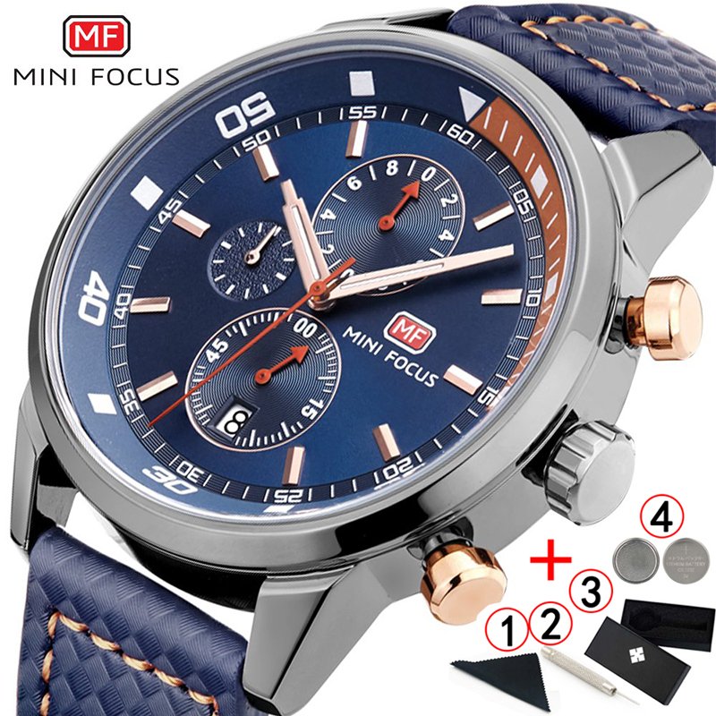 MF0017G Watches Men Luxury Brand MINI FOCUS Quartz Fashion Leather Watch Man Chronograph Male Wristwatch Men relogio masculino