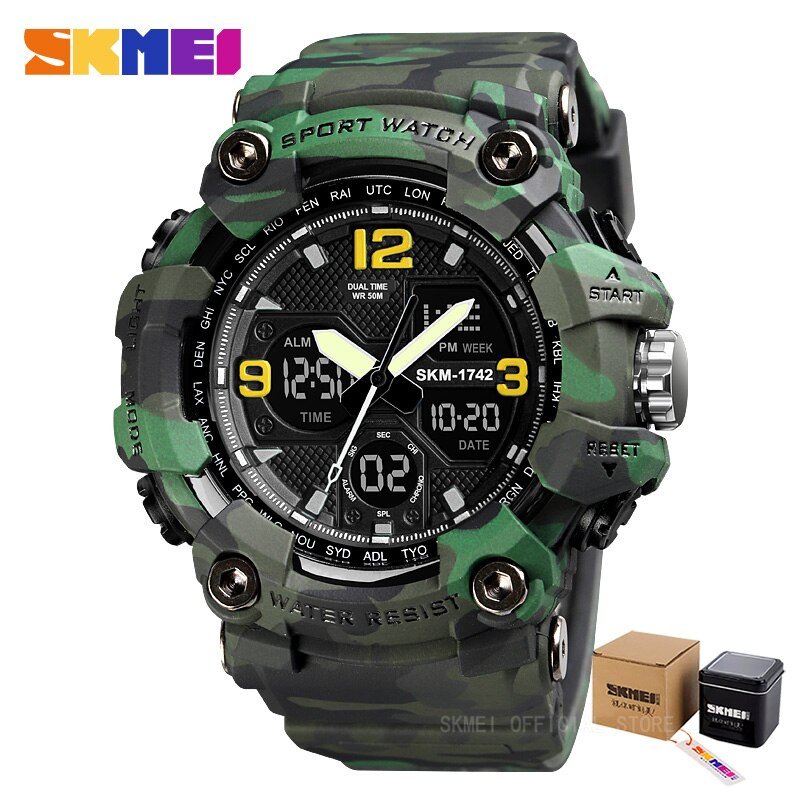 SKMEI 1742 New Shockproof Mens Watches 2 Time Chrono Personality Digital Sport Mens Wristwatch Waterproof Watch relogio masculino - Image 12