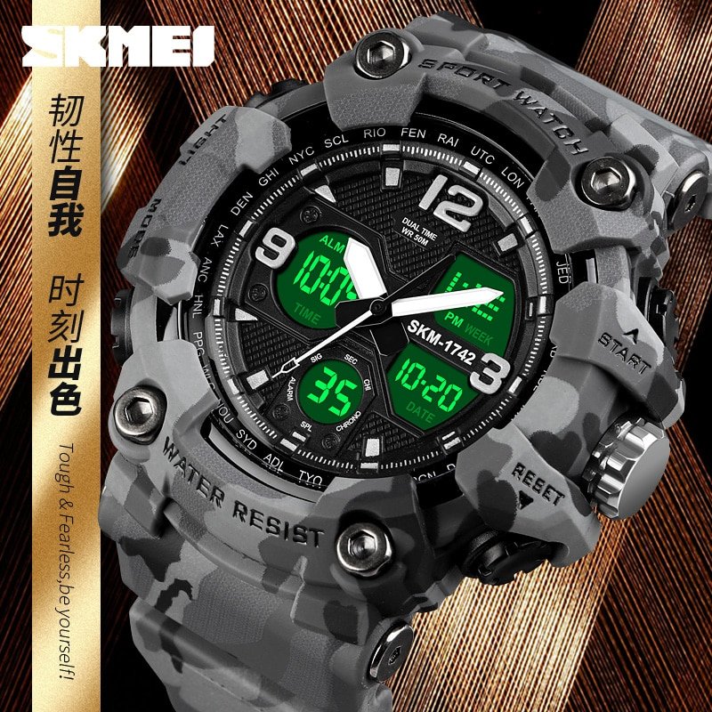 SKMEI 1742 New Shockproof Mens Watches 2 Time Chrono Personality Digital Sport Mens Wristwatch Waterproof Watch relogio masculino - Image 2