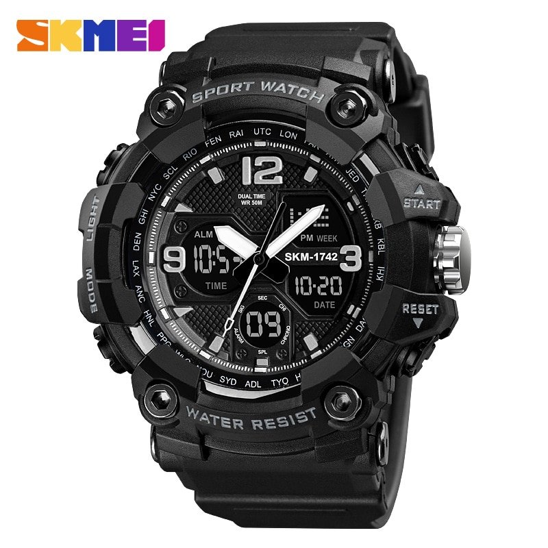 SKMEI 1742 New Shockproof Mens Watches 2 Time Chrono Personality Digital Sport Mens Wristwatch Waterproof Watch relogio masculino - Image 7