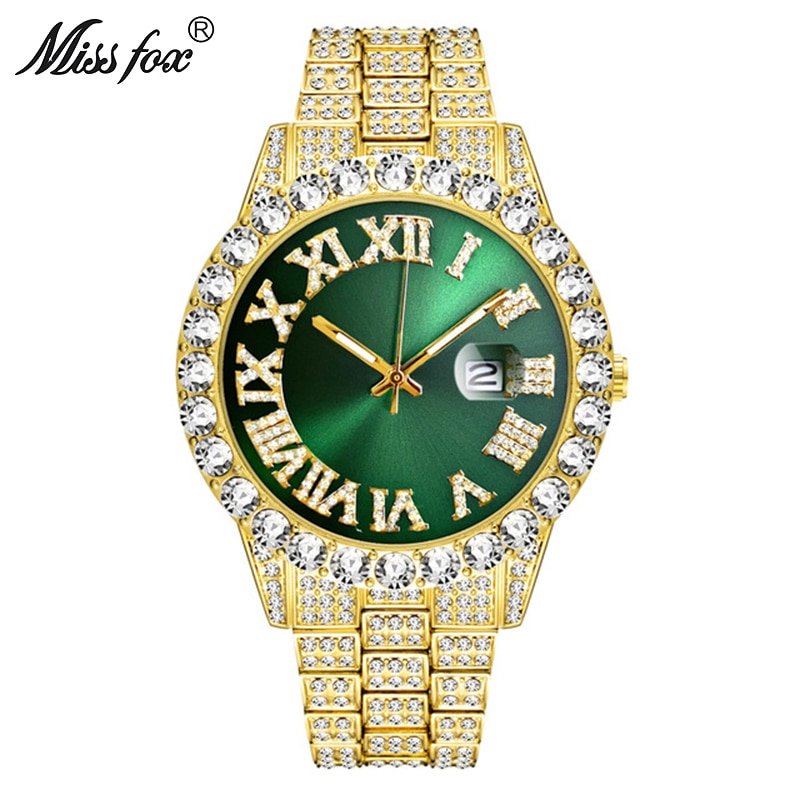 MISSFOX 2643Re Men's Watches Modern Diamond Waterproof Red Watch Men Top Brand Luxury 18k Gold Man Watch Analog Quartz Watch Men - Image 9