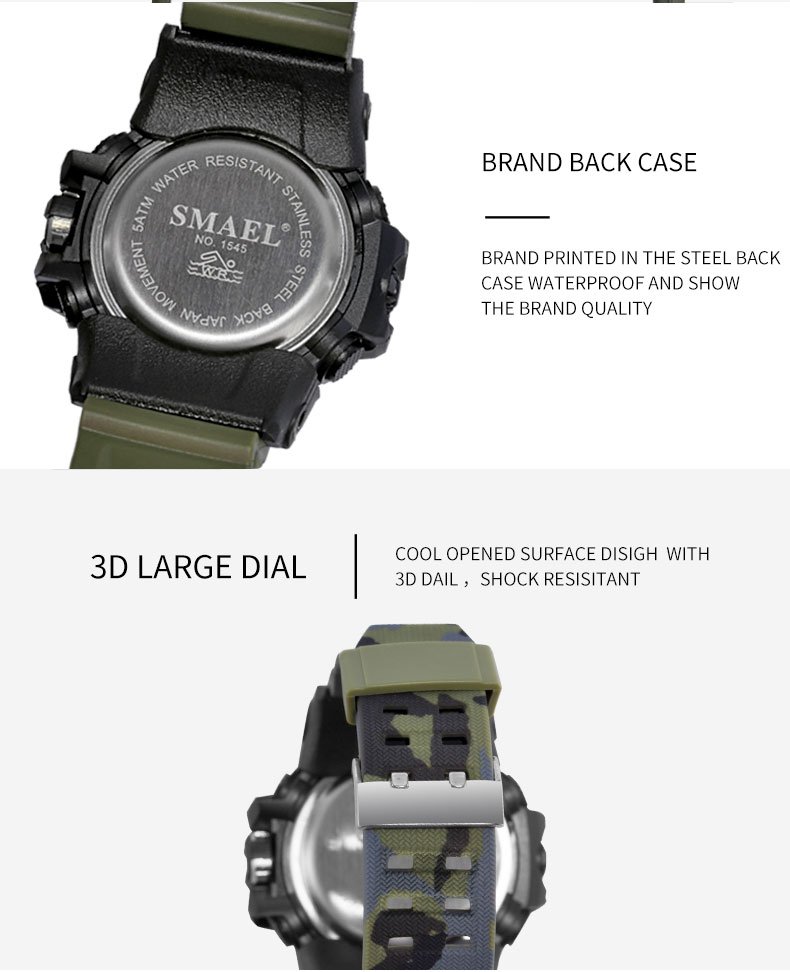 SMAEL Fashion Sport Watch Men Alarm Clock Camouflage Waterproof Week Display Men Watches Digital Watch relogio masculino 1545B - Image 5