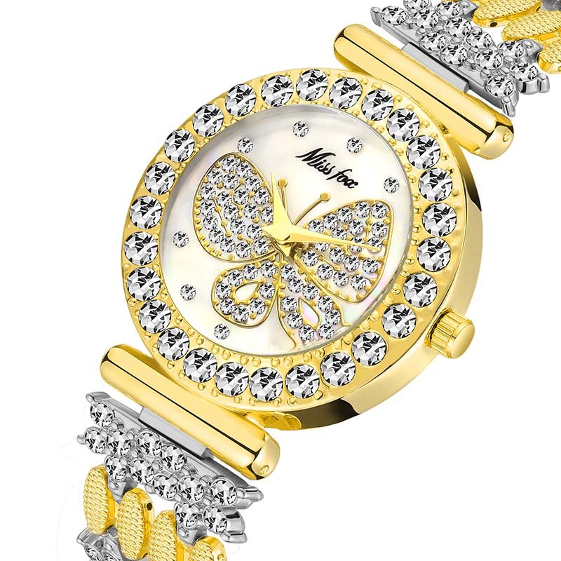 MISSFOX 2030 Butterfly Women Watches Luxury Brand Big Diamond 18K Gold Watch Waterproof Special Bracelet Expensive Ladies Wrist Watch - Image 6