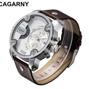 Cagarny Watches Men Luxury  Strap Quartz Dual Time Zone Sports Wristwatch