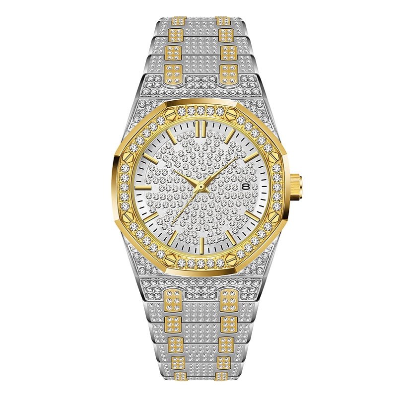 Missfox V294 18K Gold Watch Men Luxury Brand Diamond Mens Watches Top Brand Luxury FF Iced Out Male Quartz Watch Calender Unique Gift For Men - Image 7