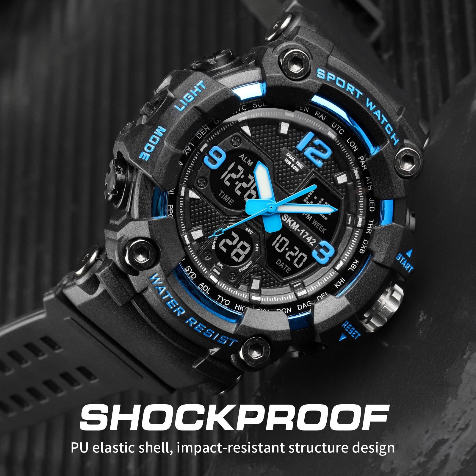 SKMEI 1742 New Shockproof Mens Watches 2 Time Chrono Personality Digital Sport Mens Wristwatch Waterproof Watch relogio masculino - Image 3