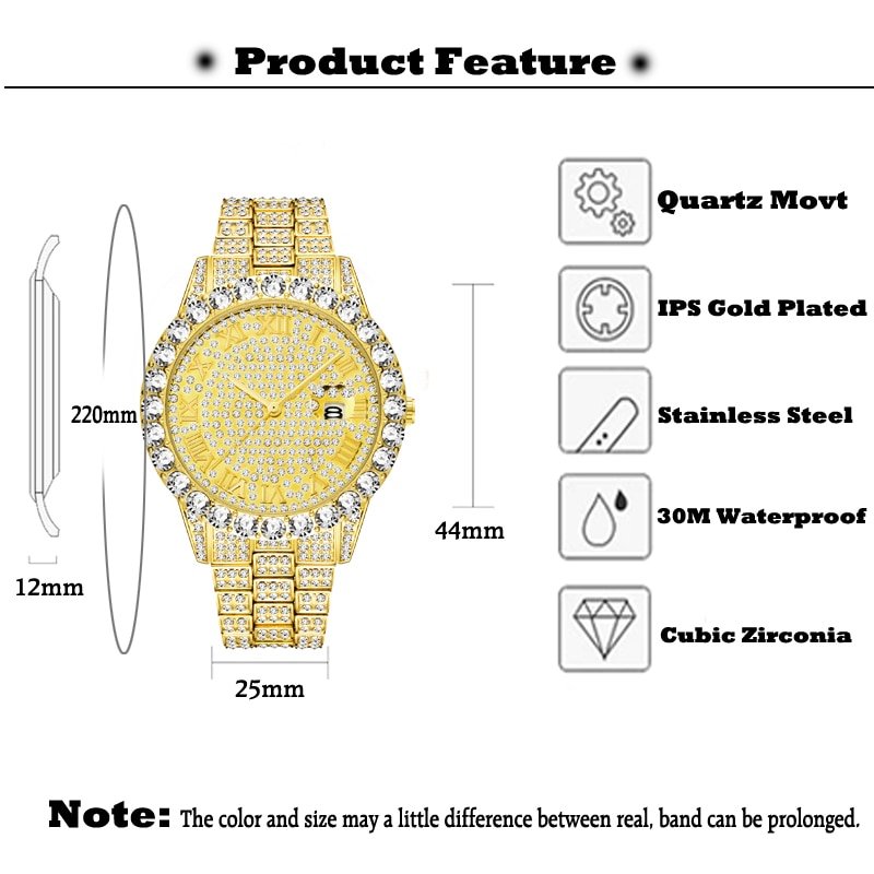 MISSFOX 2643Re Men's Watches Modern Diamond Waterproof Red Watch Men Top Brand Luxury 18k Gold Man Watch Analog Quartz Watch Men - Image 3