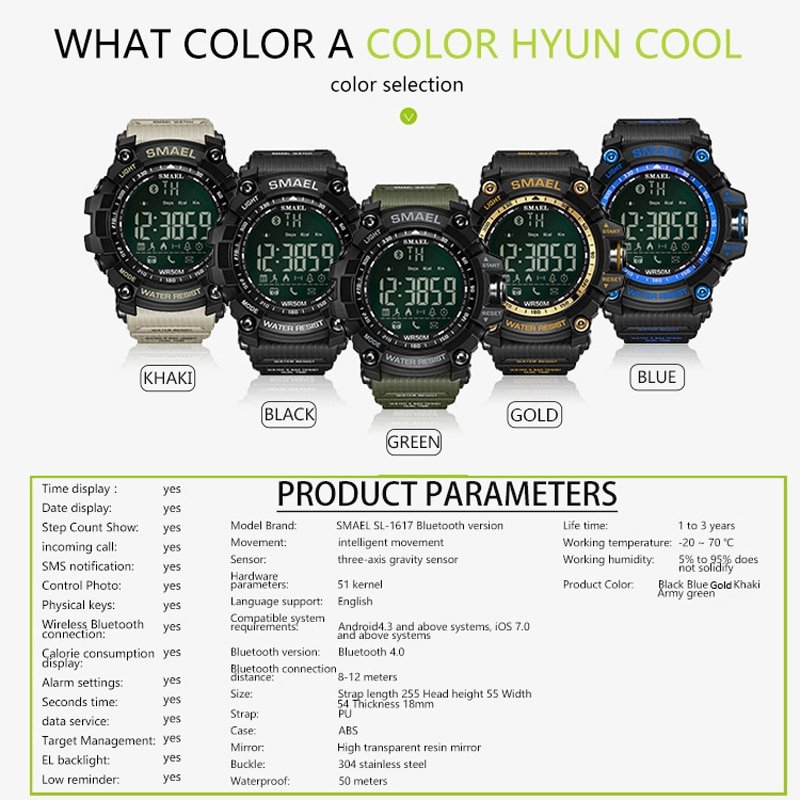 SMAEL1617 Mens Chronograph Watches Sport Male Clock Stop Army Military Watch Men Multifunction Waterproof LED Digital Watch for Man - Image 5