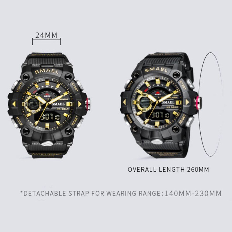SMAEL 8040 Military Watches Men Sport Watch New 50M Waterproof Wristwatch Stopwatch Alarm LED Light Digital Watches 8040 Men's Sports Watch - Image 2