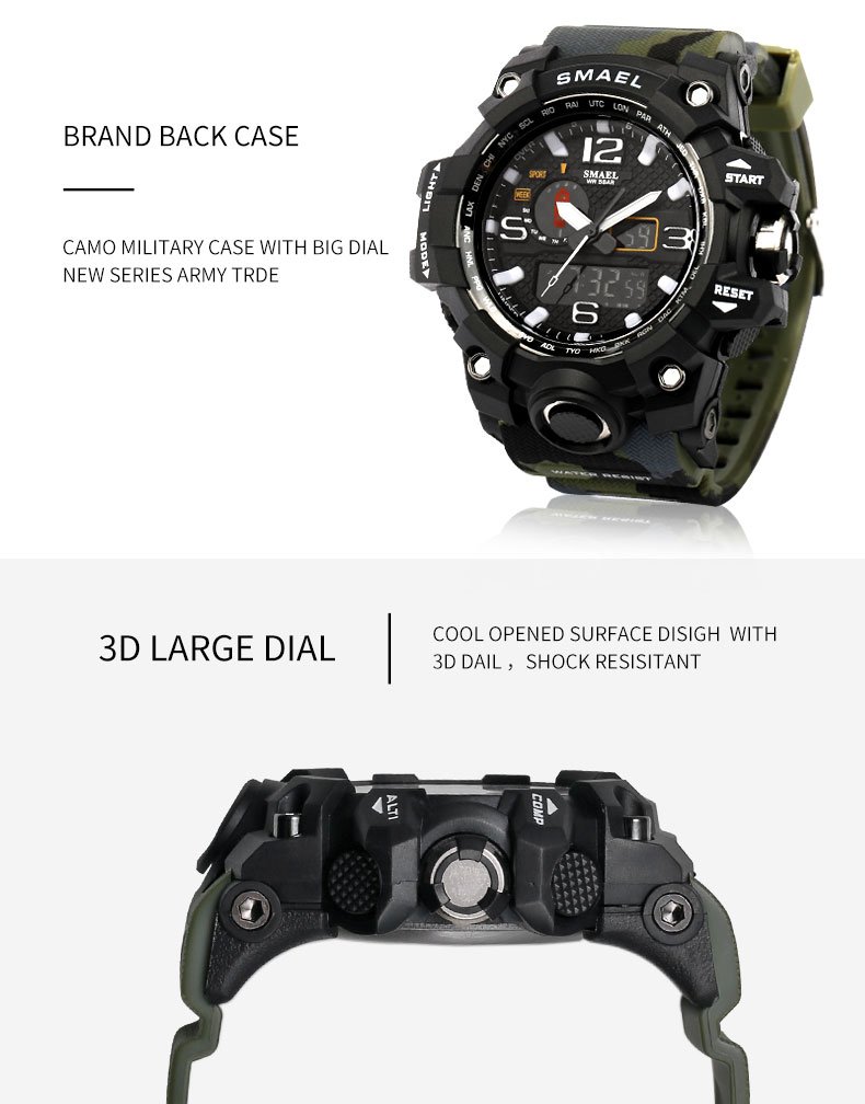 SMAEL Fashion Sport Watch Men Alarm Clock Camouflage Waterproof Week Display Men Watches Digital Watch relogio masculino 1545B - Image 4