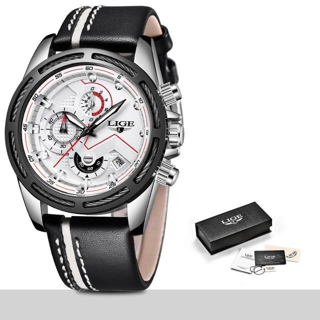 LIGE Watch Men Sport Quartz Clock Leather Mens Watches Top Brand Luxury Gold Waterproof Business Watch - Image 9