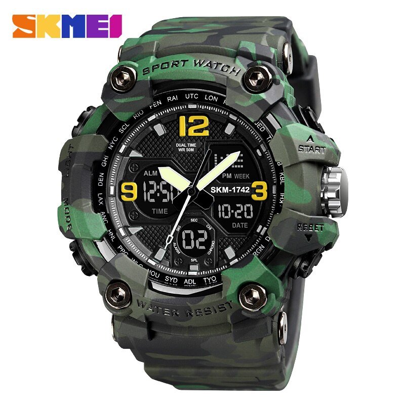 SKMEI 1742 New Shockproof Mens Watches 2 Time Chrono Personality Digital Sport Mens Wristwatch Waterproof Watch relogio masculino - Image 11