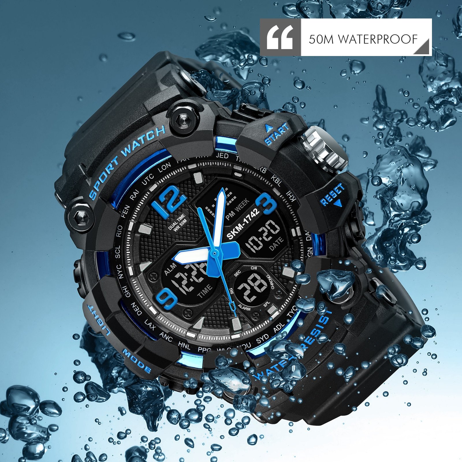 SKMEI 1742 New Shockproof Mens Watches 2 Time Chrono Personality Digital Sport Mens Wristwatch Waterproof Watch relogio masculino - Image 4