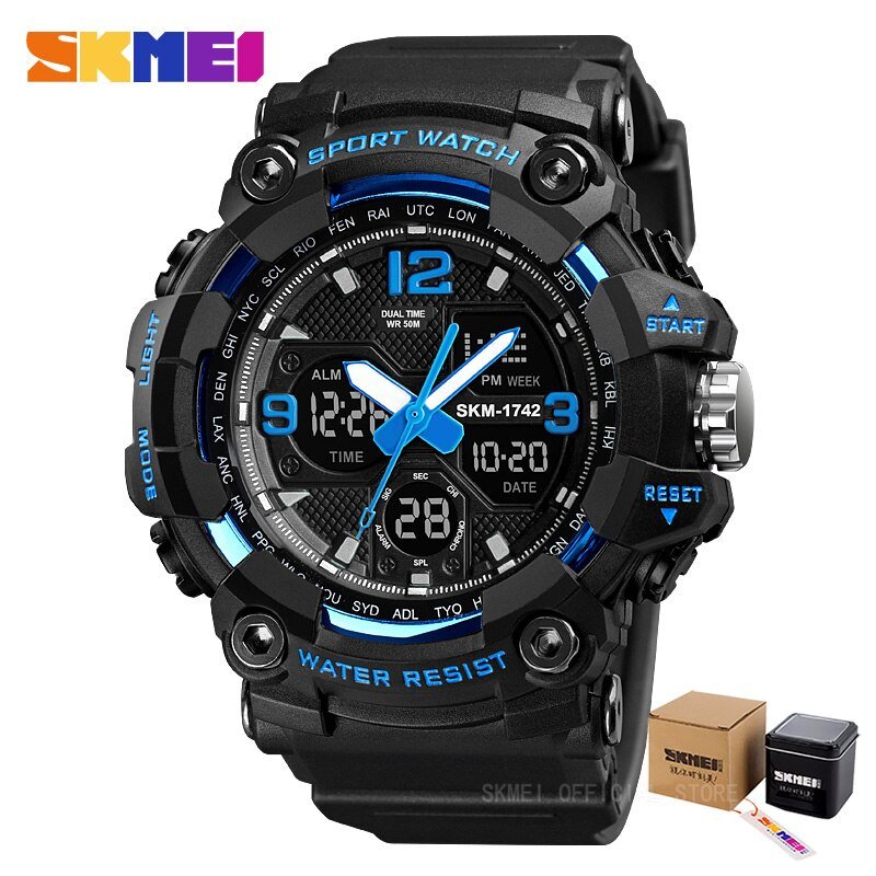 SKMEI 1742 New Shockproof Mens Watches 2 Time Chrono Personality Digital Sport Mens Wristwatch Waterproof Watch relogio masculino - Image 10